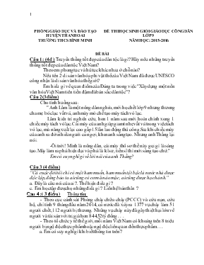 Đề thi học sinh giỏi Giáo dục công dân lớp 9 - Năm học 2015 - 2016 - Trường THCS Bình Minh
